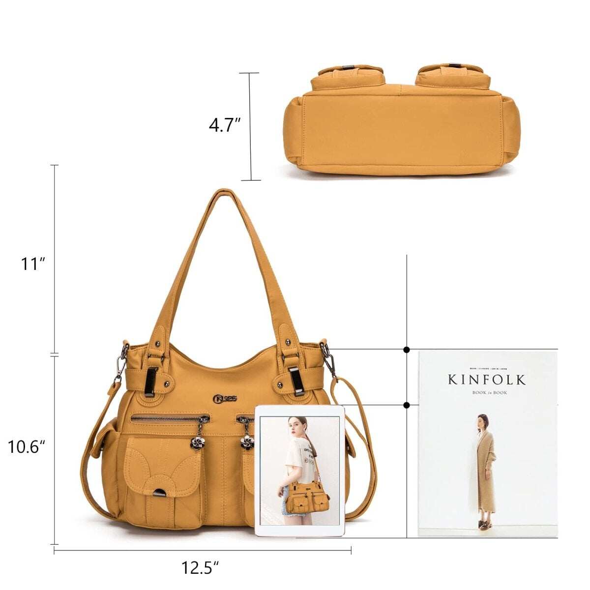 Bolsa de couro premium com muitos bolsos