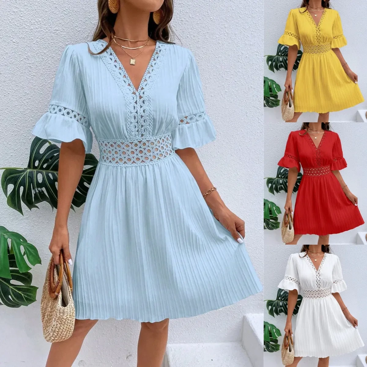 💥👗 【S-XL】 Vestido elegante com mosaico de renda 2024