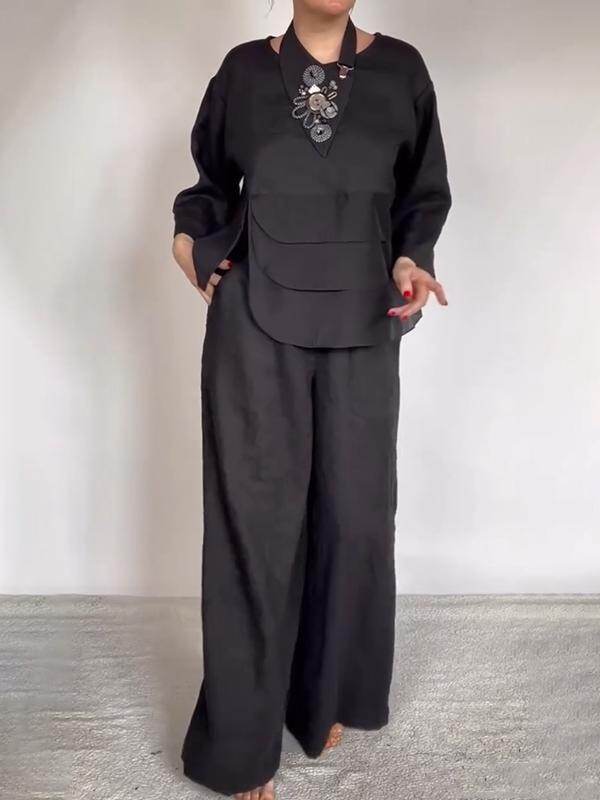 Elegante conjunto feminino de três peças em cetim de cor sólida