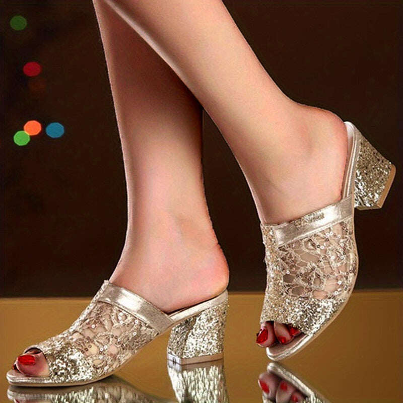 😍Último dia 50% OFF😍 - Sandálias femininas decoradas com lantejoulas