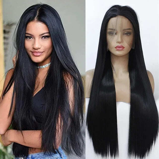 Perucas naturais longas e retas, detalhes da moda do dia a dia