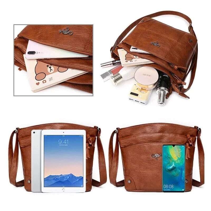 Bolsa de ombro de grande capacidade com vários bolsos e mensageiro de couro macio