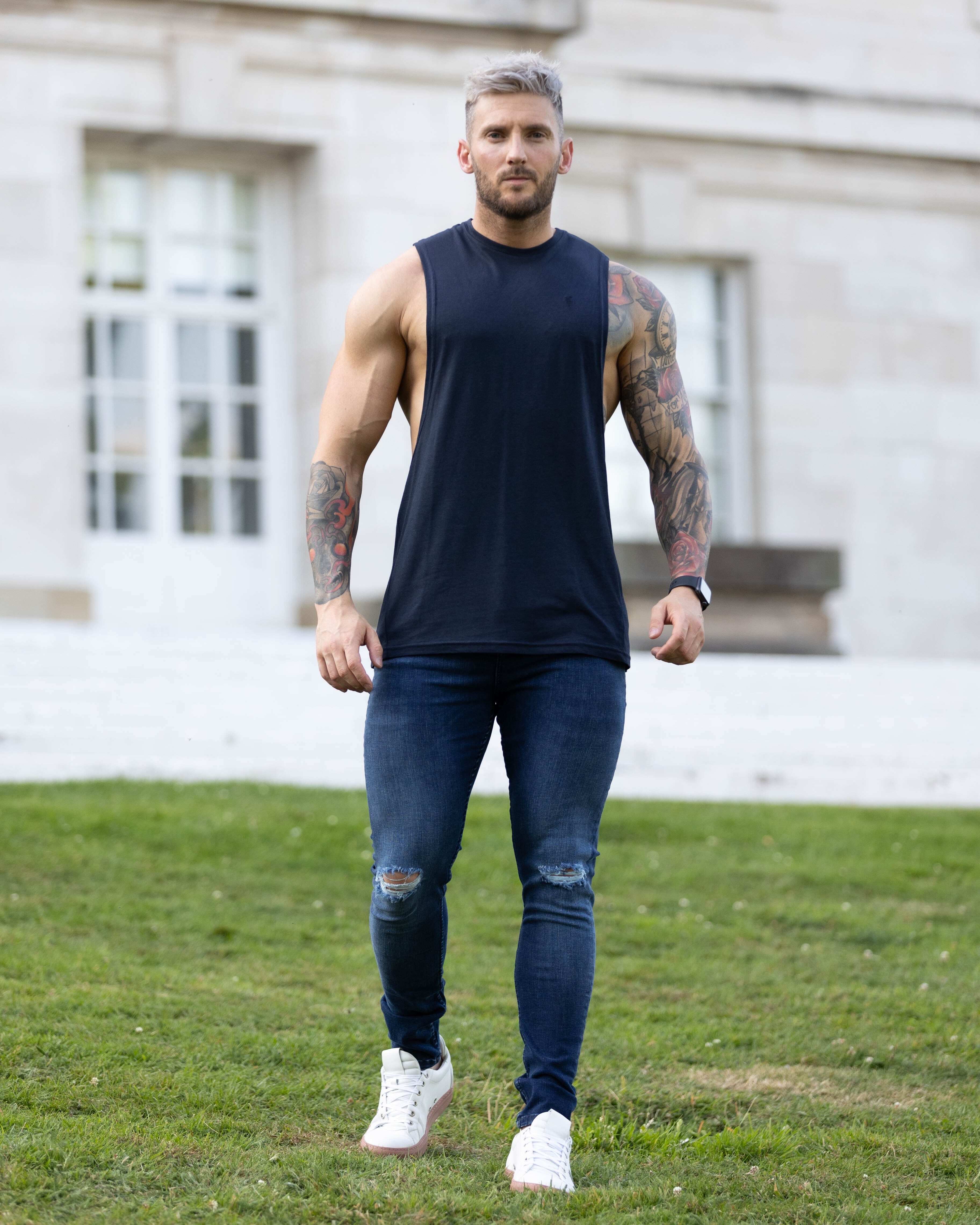 Father Sons Ultra Stretch Navy Slim Jeans with Knee Rips - FSJEAN004