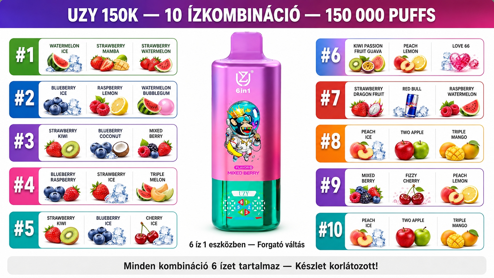 UZY 150K 10 sorozat 30 íz teljes ízválaszték