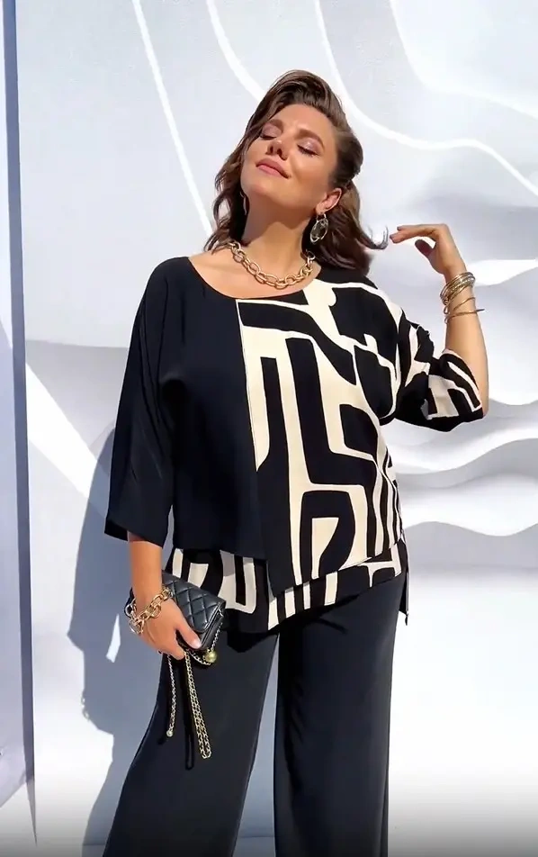 【S-5XL】❤️2024 nova camisa elegante de mulher com gola redonda