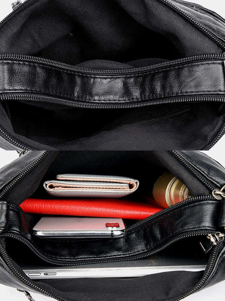 Bolsa de ombro feminina em couro PU com vários bolsos antirroubo