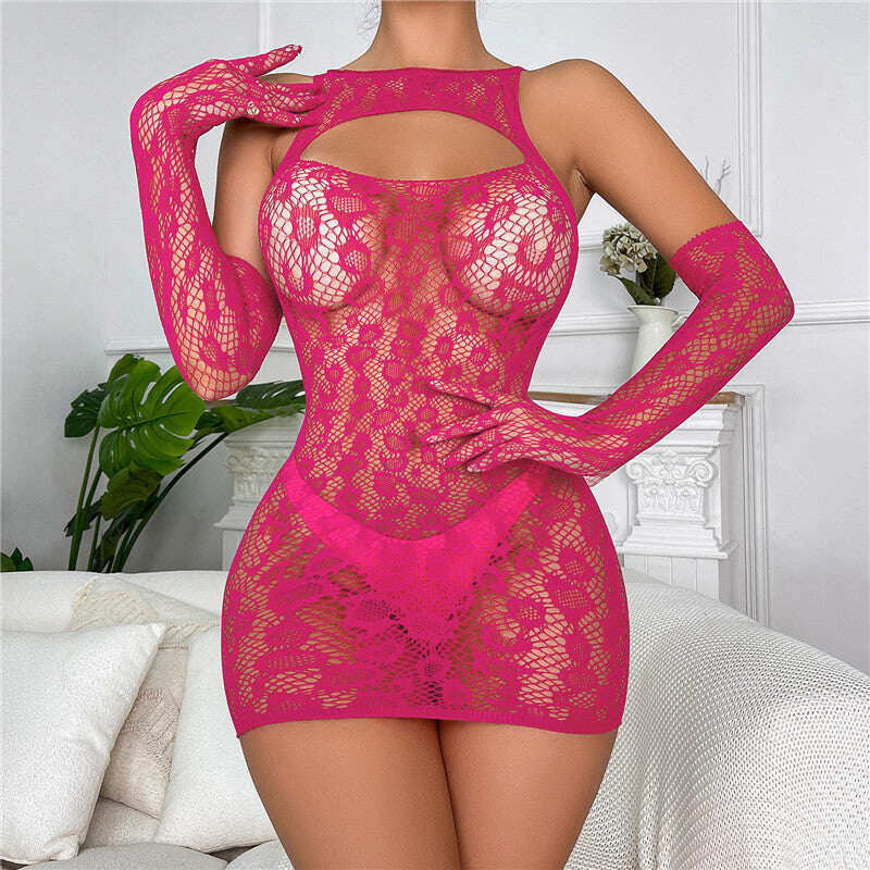 Комплект издълбани ръкавици с плетена пола