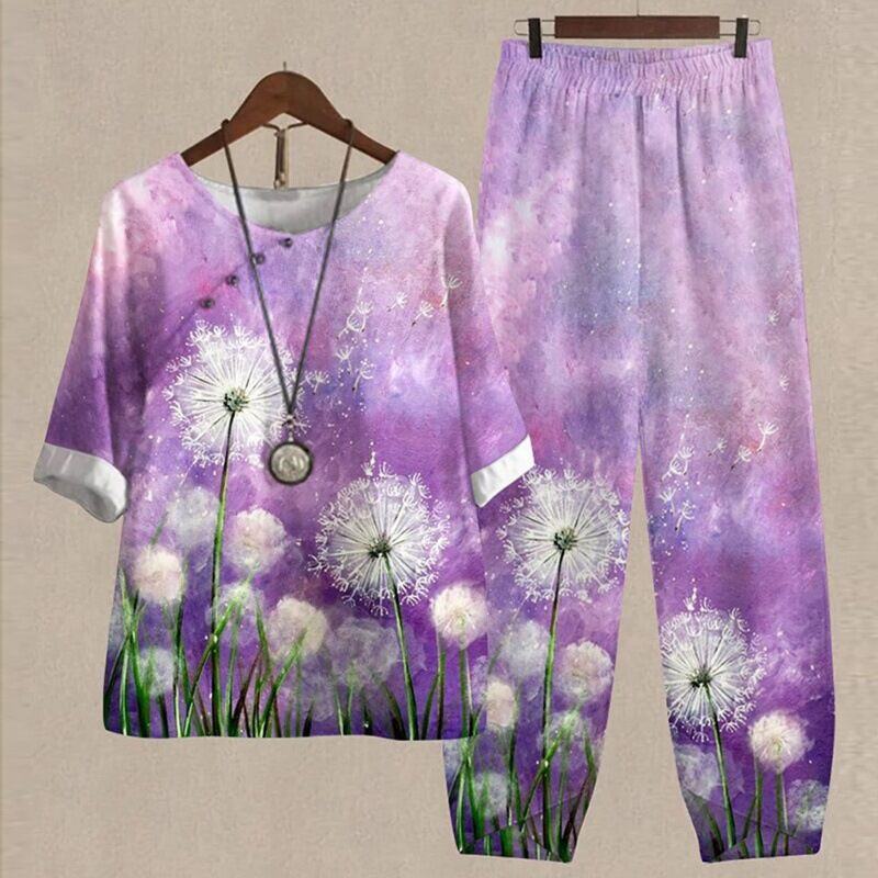【S~5XL】😍2024 Novo conjunto de blusas e calças estampadas de duas peças