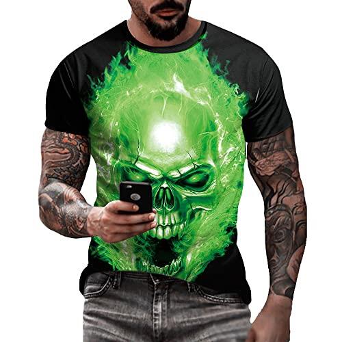 Camiseta masculina de caveira com estampa 3D criativa 3D camiseta de manga curta casual gola redonda novidade moda urbana camiseta