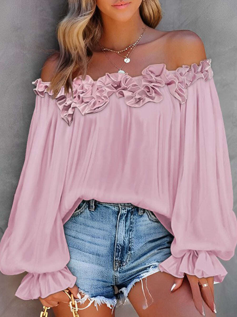 Blusa feminina retrô com estampa de manga comprida e um ombro só