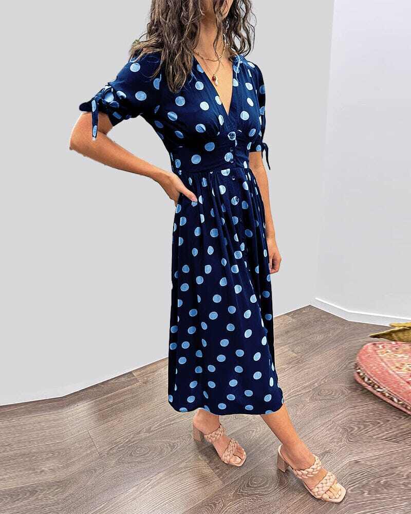 💃Vestido de bolinhas com decote em V profundo