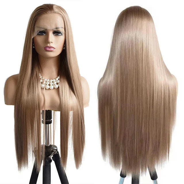 Perucas naturais longas e retas, detalhes da moda do dia a dia