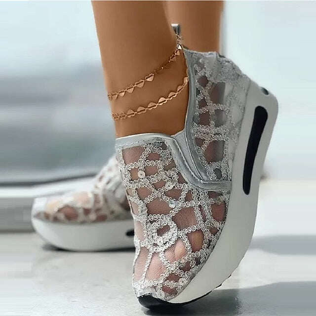 Sapatos de senhora slip-on moda casual verão com lantejoulas
