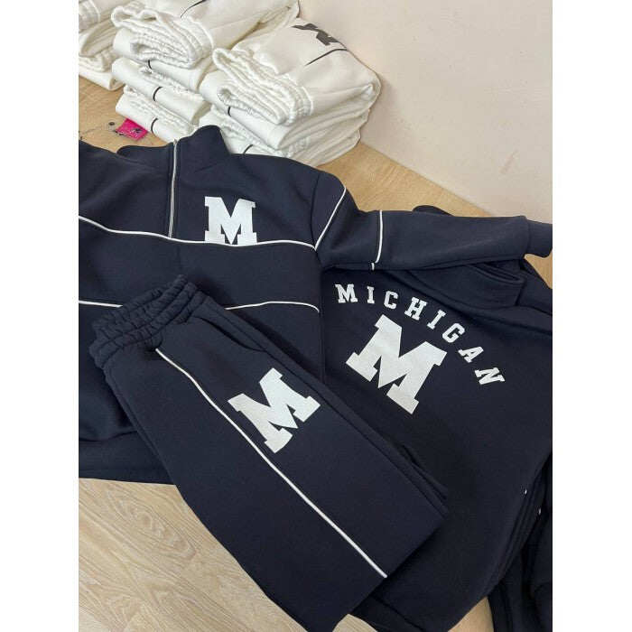 Conjunto casual de duas peças de algodão puro para mulher, manga comprida