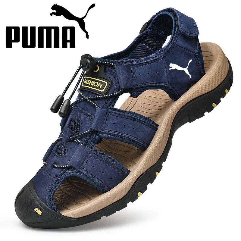 Sandálias PUMA® em pele de bezerro costuradas à mão