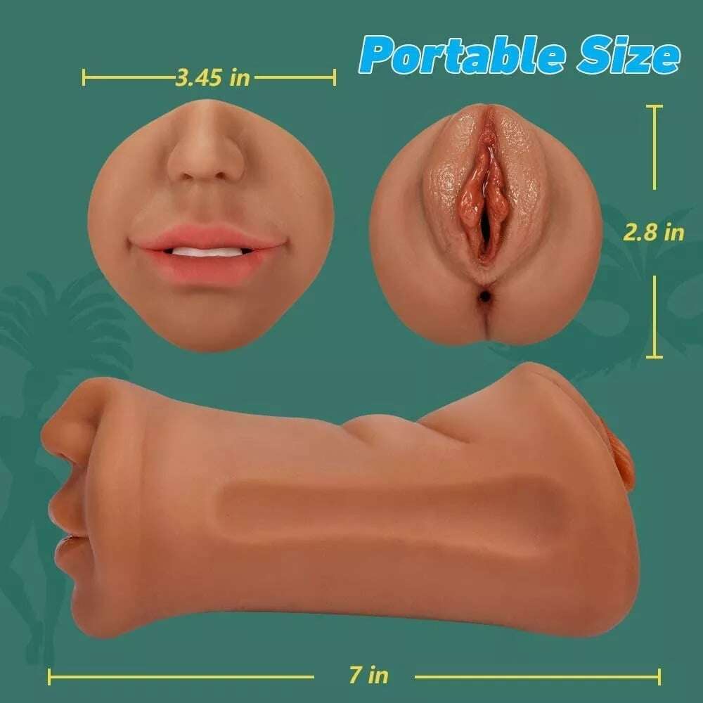 3 in 1 Tanned Lifelike Face Pocket Pussy Blowjob Masturbator Stroker