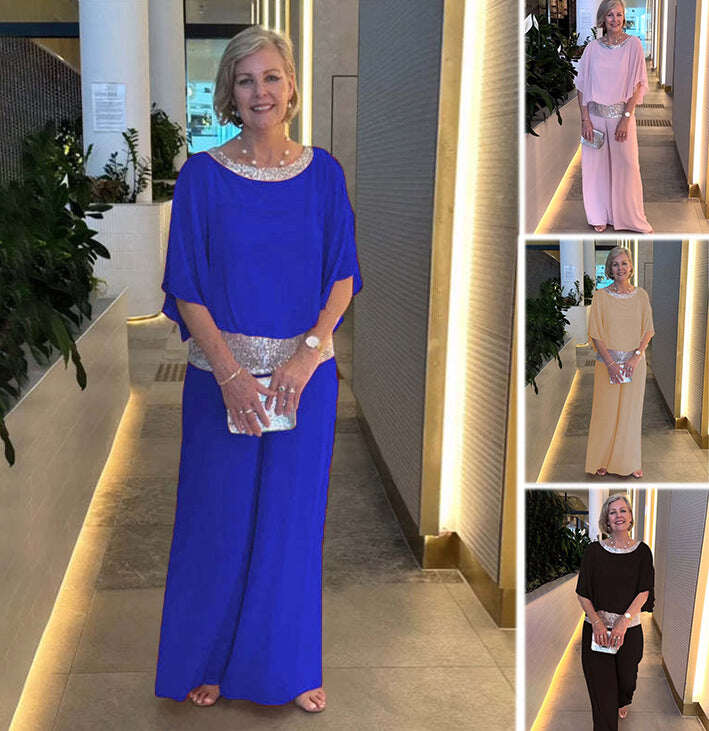 💞Vente chaude🔥Ensemble deux pièces color block élégant et brillant à col rond[Achetez-en 2, livraison gratuite]