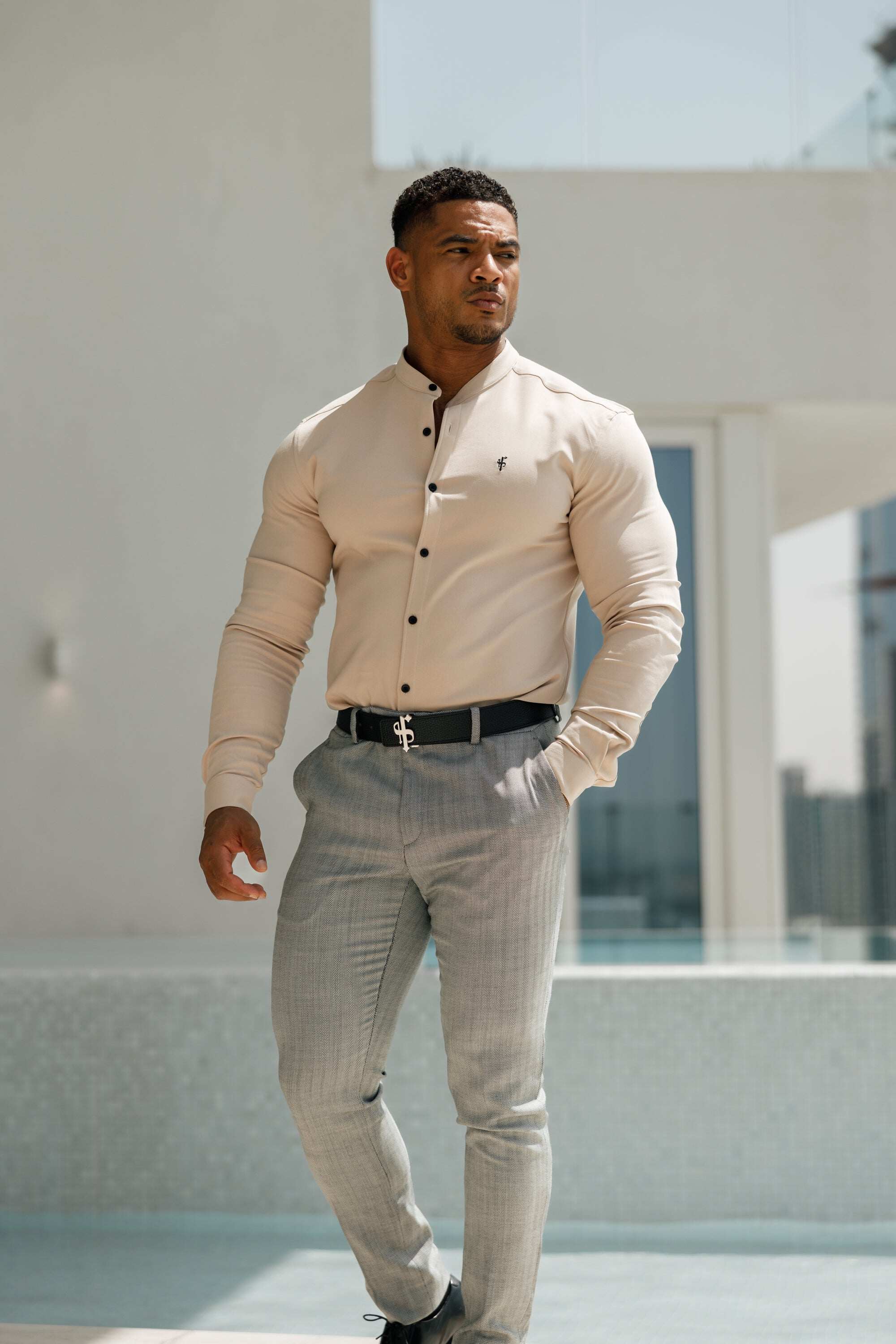 Father Sons Slim Formal Black and White Herringbone Stretch Trousers - FST014