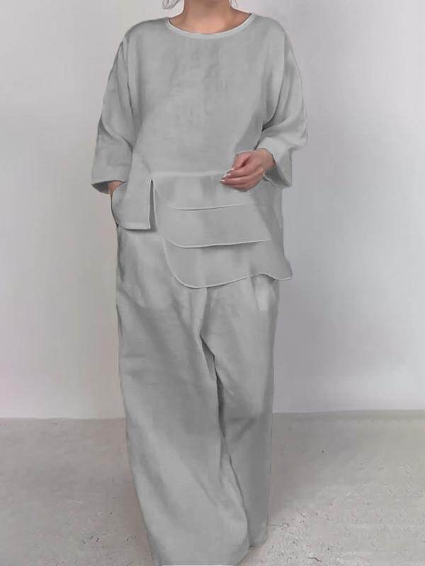 Elegante conjunto feminino de três peças em cetim de cor sólida