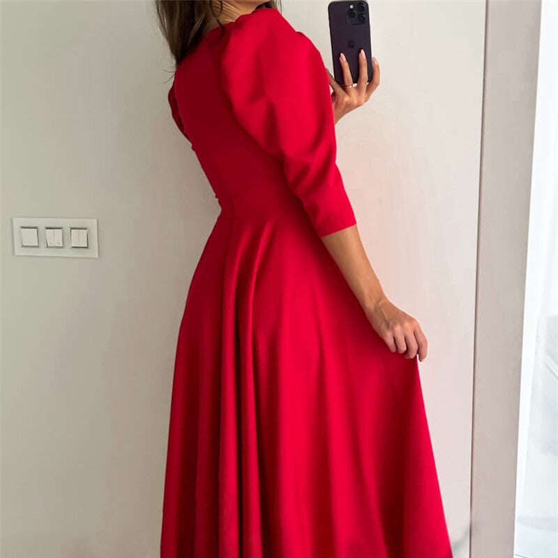 🌸Ocasiões especiais de primavera💐 Vestido midi plissado com decote em V feminino, cintura fina