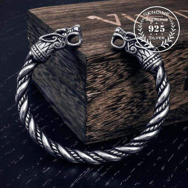 Гери и Фреки Вълча глава Торк Гривна - стерлингово сребро