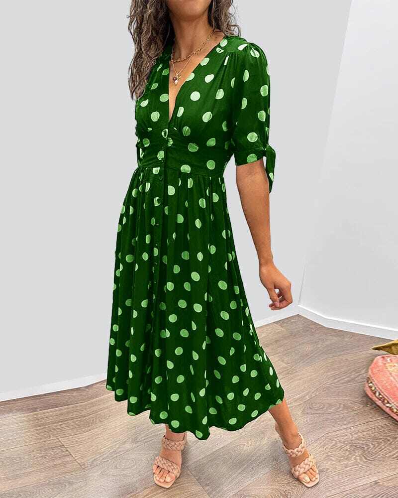 💃Vestido de bolinhas com decote em V profundo