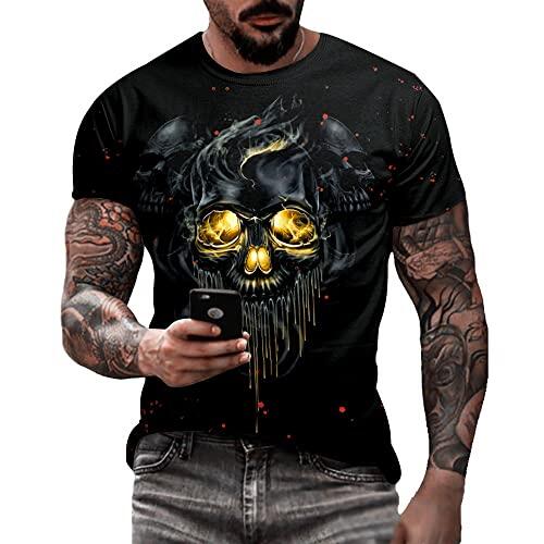 Camiseta masculina de caveira com estampa 3D criativa 3D camiseta de manga curta casual gola redonda novidade moda urbana camiseta