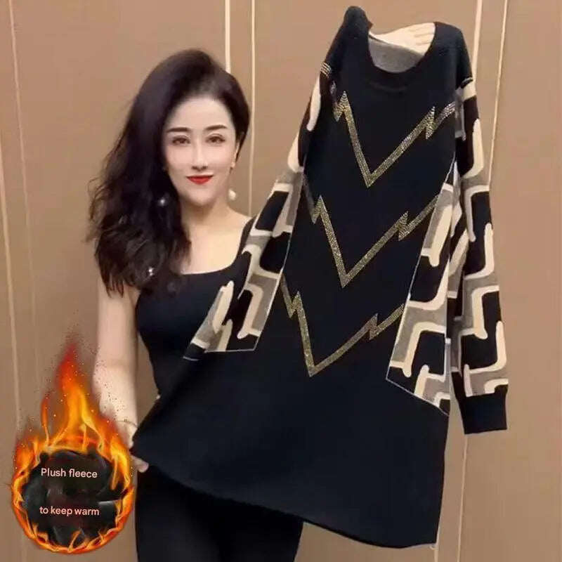 🍁 【M-4XL】 2024 Novas camisetas de malha da moda outono-inverno com estampa