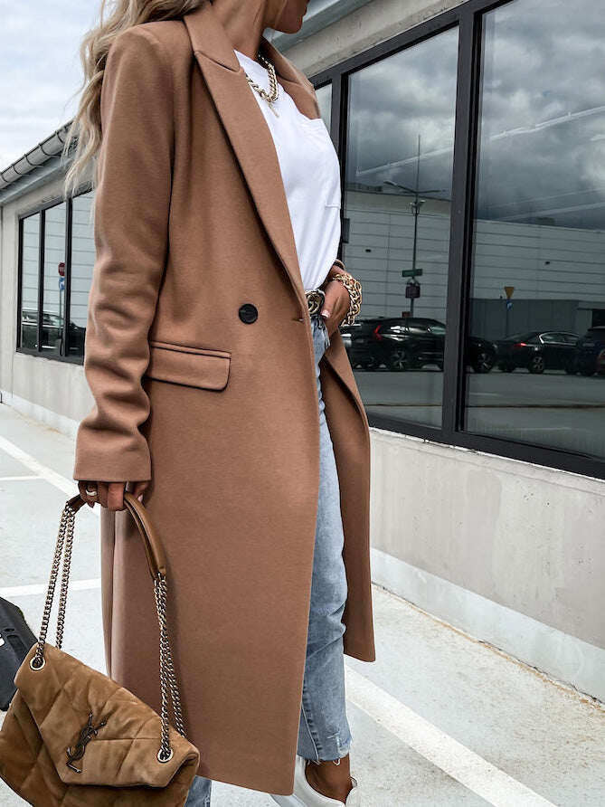 Γυναικεία παλτό με κουμπιά Μάλλινα μακρυμάνικα παλτό