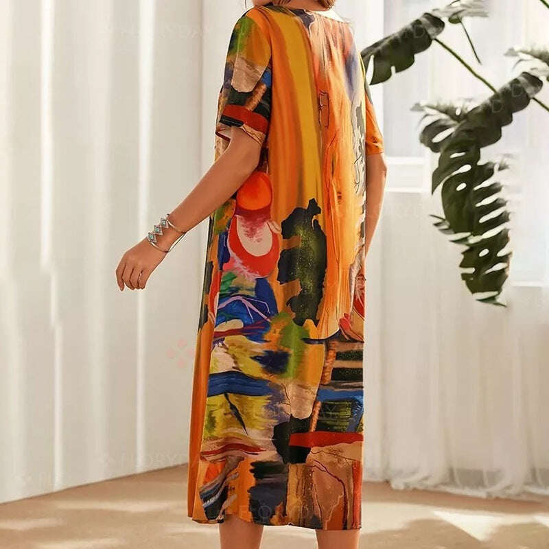 Лятна нова свободна рокля с кръгло деколте