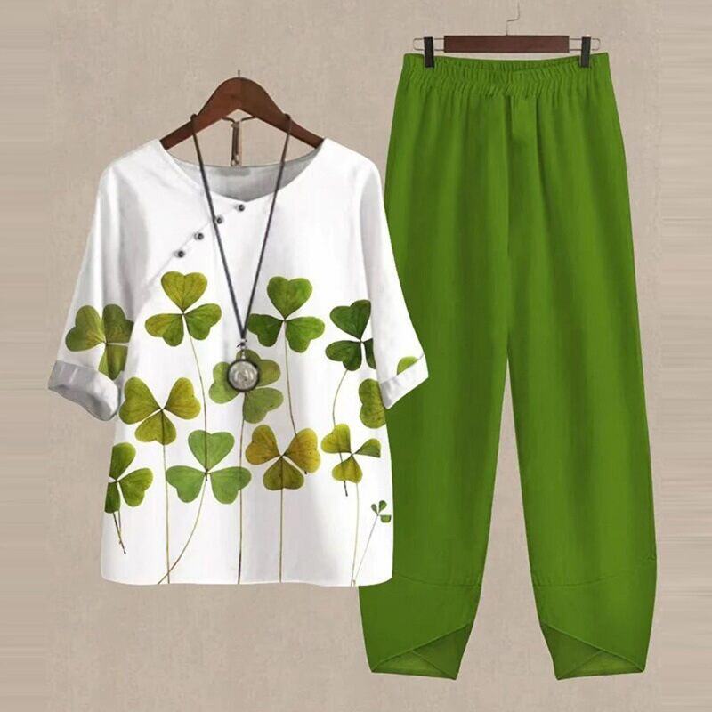 【S~5XL】😍2024 Novo conjunto de blusas e calças estampadas de duas peças