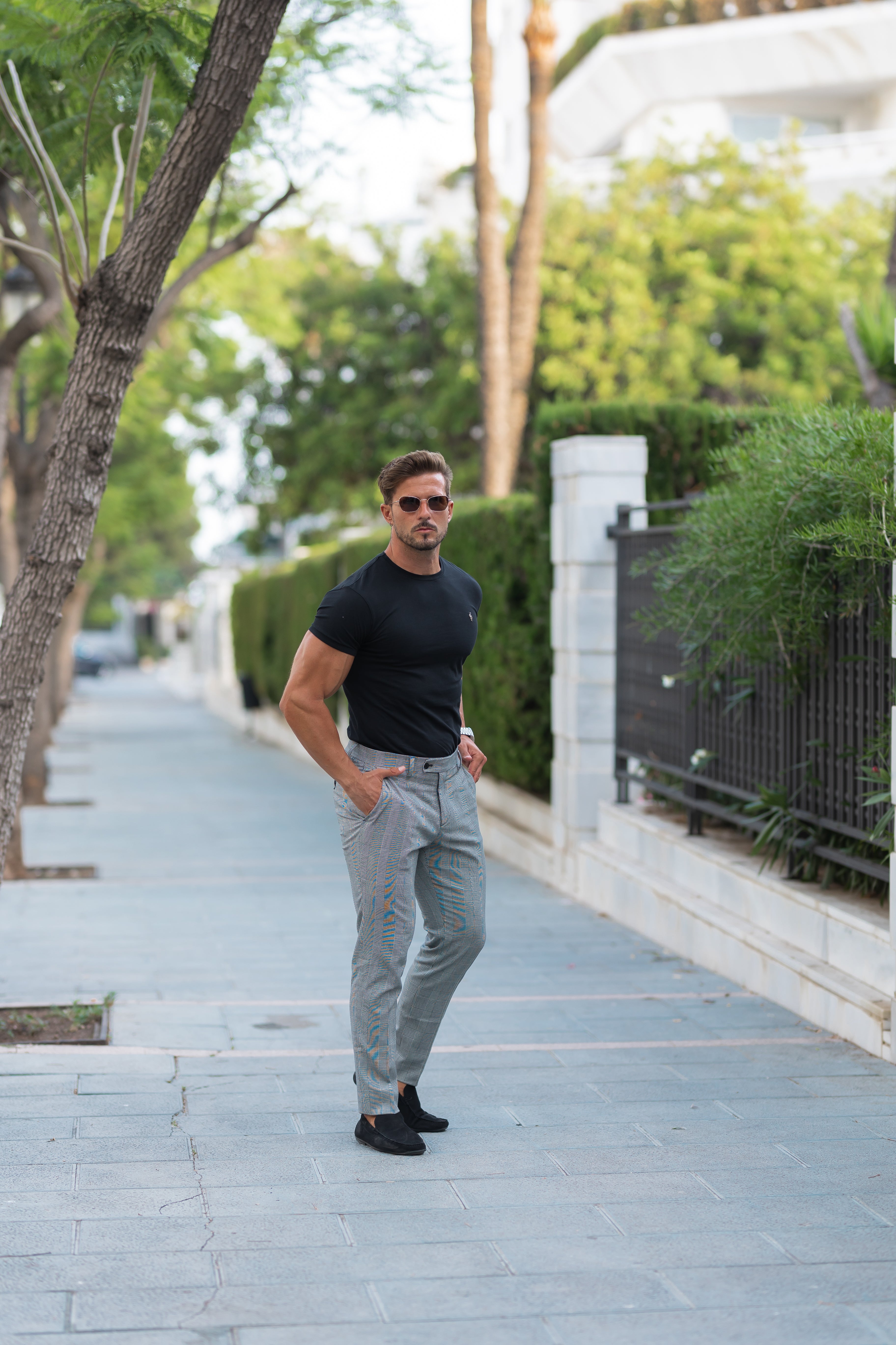 Father Sons Slim Formal Black / Ecru Prince of Wales Check Stretch Trousers - FSTR012