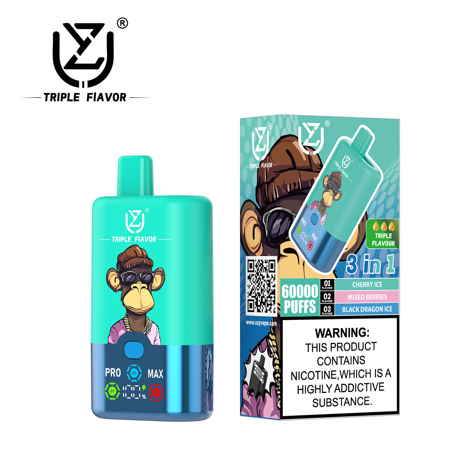 UZY TRIPLE FLAVOR 60000 60K Puffs Triple Flavor 0-5% Nicotine 54ml