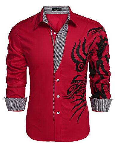 COOFANDY Men's Print Button Down Dress Shirt Fashion Long Sleeve Casual Shirts