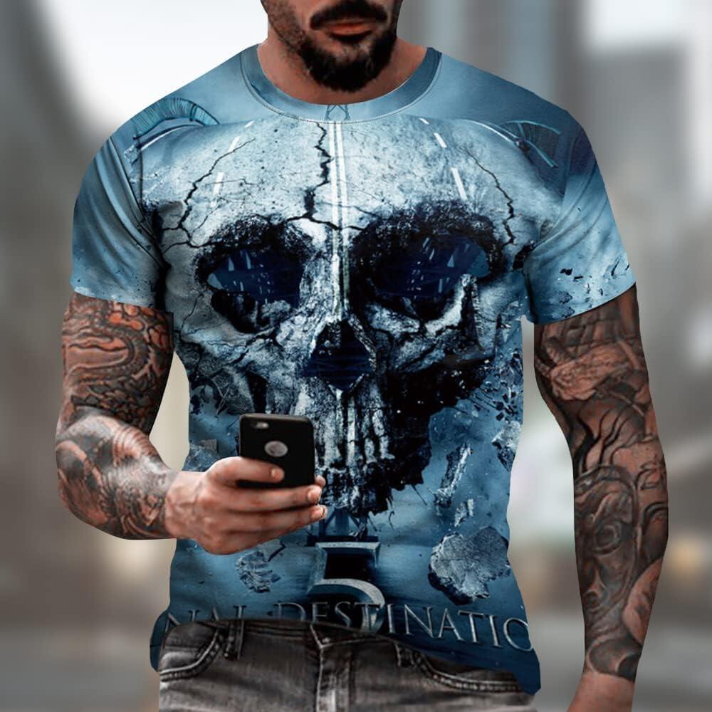 Men's 3D Print Skull T-Shirt 3D Creative Print Short Sleeve T-Shirt Casual Round Neck Novelty Street Fashion Tees Shirt
