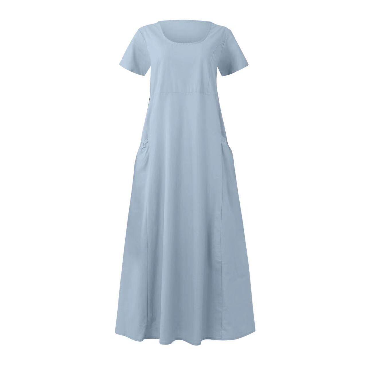 Vestido de bolso solto de linho de cor sólida