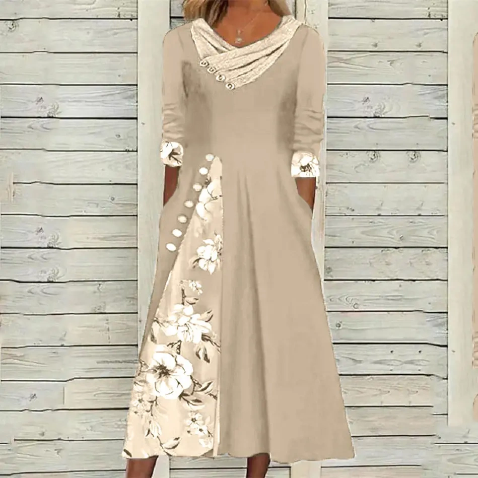 【S-3XL】2024 novo modelo e vestido com decote em v com bolso