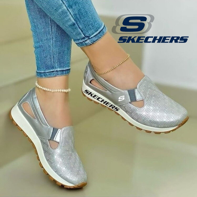 Nowe buty damskie Skechers 2025, wygodne, zapinane na rzep, odpowiednie do noszenia wiosną i latem.