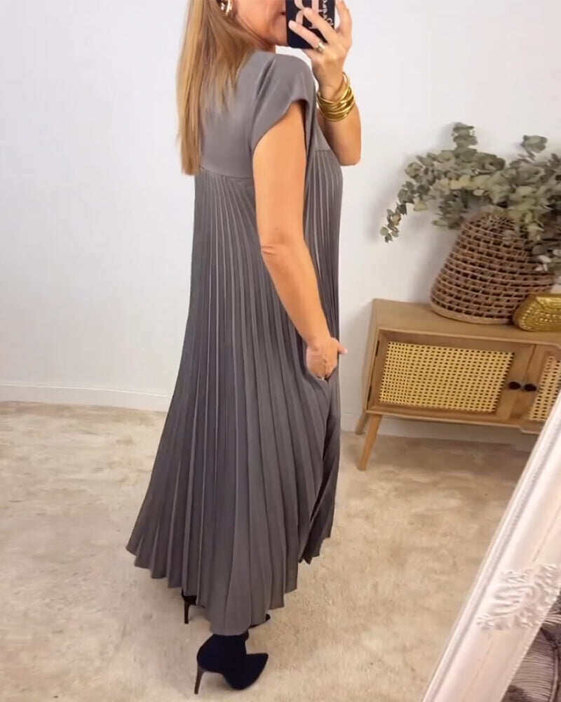 Vestido plissado simples de cor sólida sem mangas