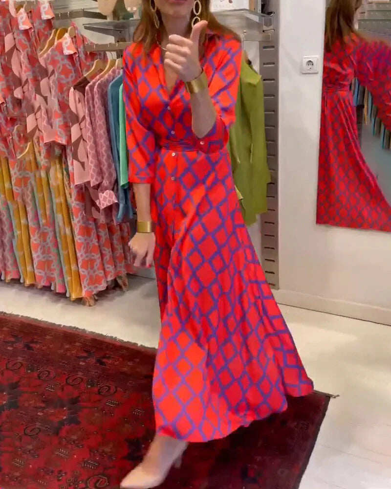 Vestido camisa com decote em V e manga 3/4