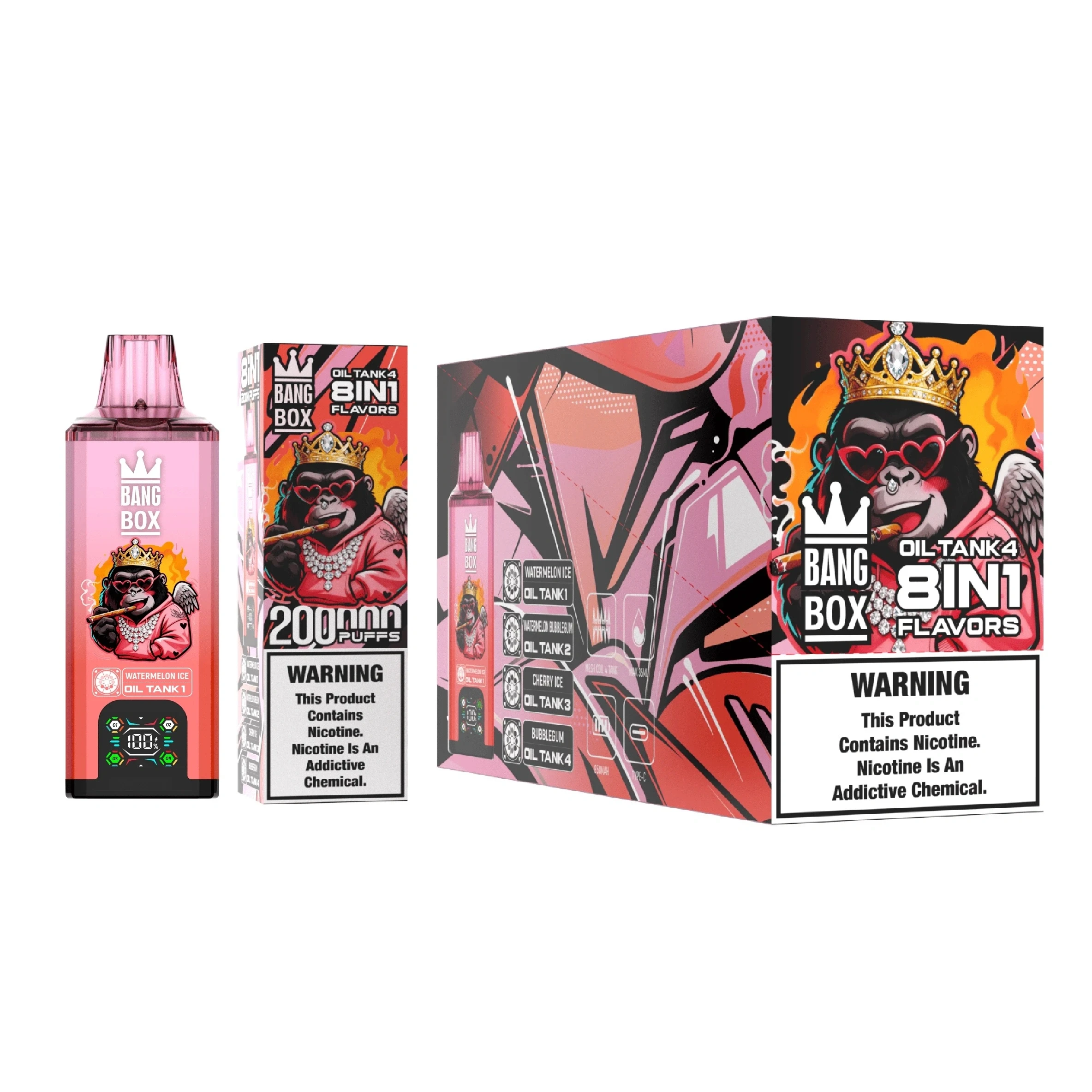 Bang Box 8 in 1 Oil Tank 4 200000 Puffs Disposable vapeÁfonyafagylalt + áfonya és görögdinnye + málna + citrom és lime
