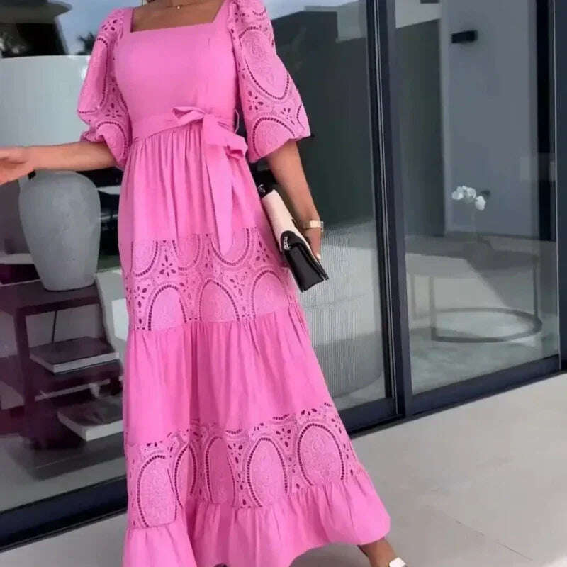 🎊2024 Нови продукти👗Дълга рокля с дантела и квадратно деколте