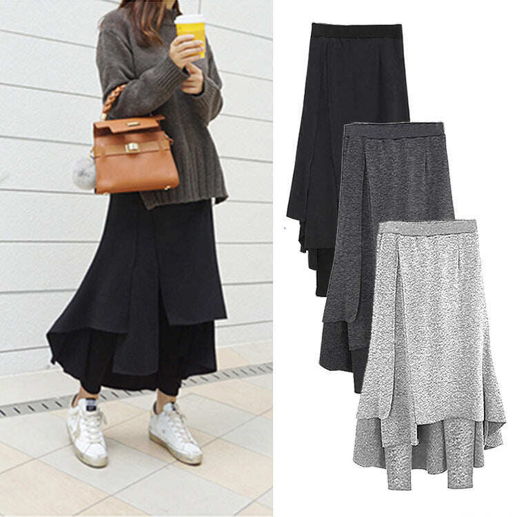 CALÇAS DE CASHMERE DE DUAS PEÇAS DE CINTURA ALTA PARA MULHER