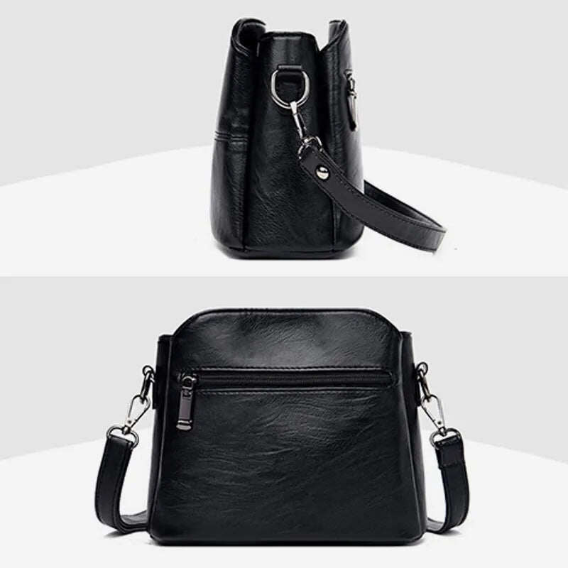 Carteiras e bolsas femininas, bolsa de ombro de couro genuíno com vários compartimentos