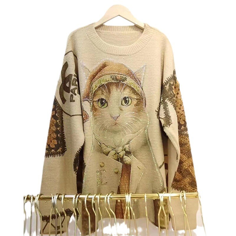 suéter de gato com strass