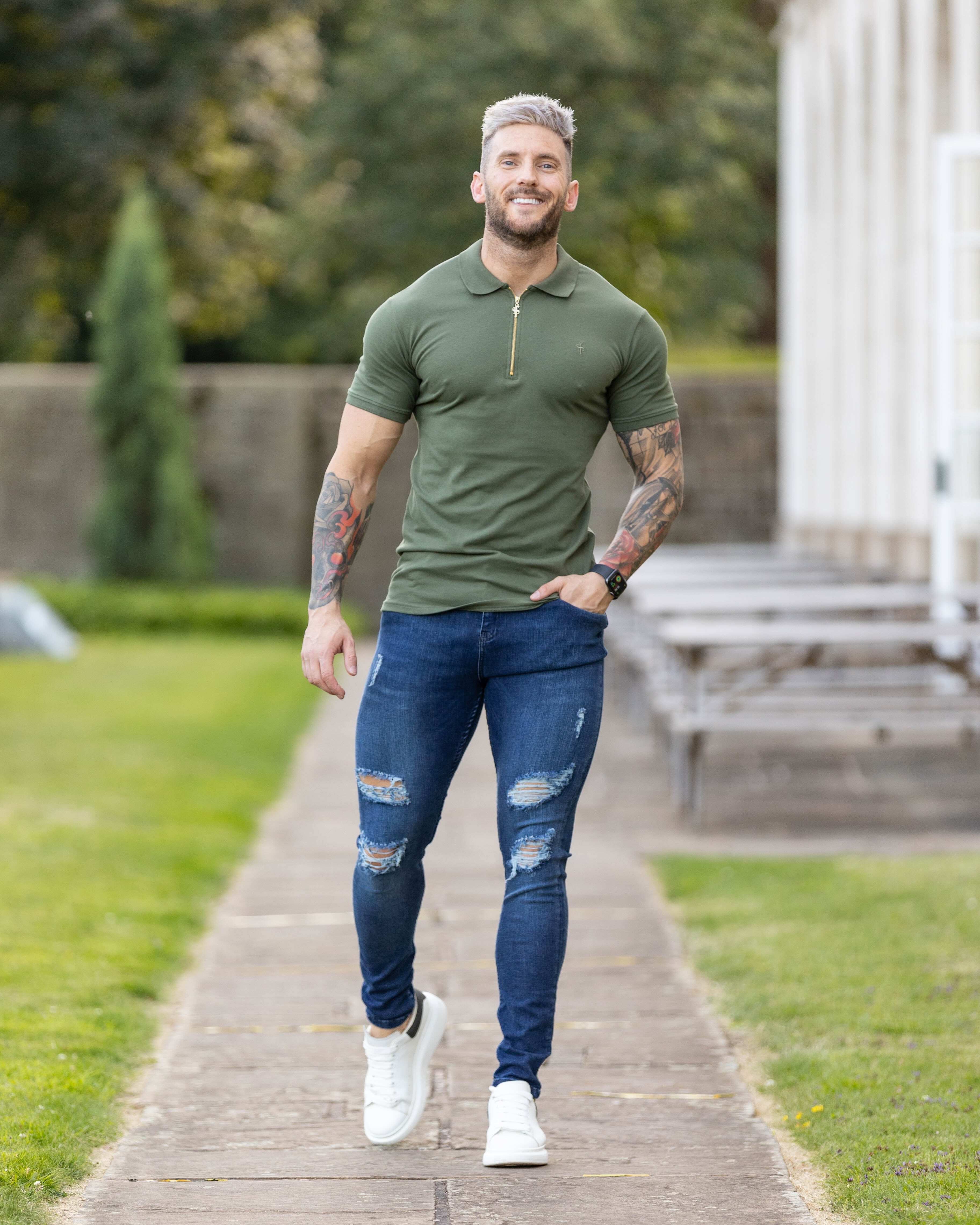 Father Sons Ultra Stretch Navy Slim Jeans with Distressed Rips - FSJEAN006