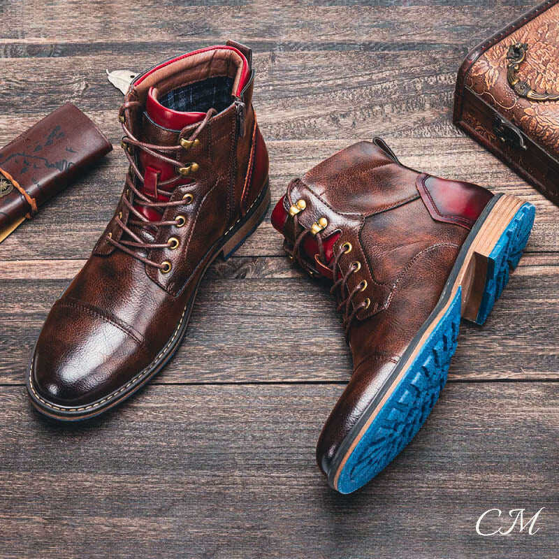 Botas de couro com cadarço