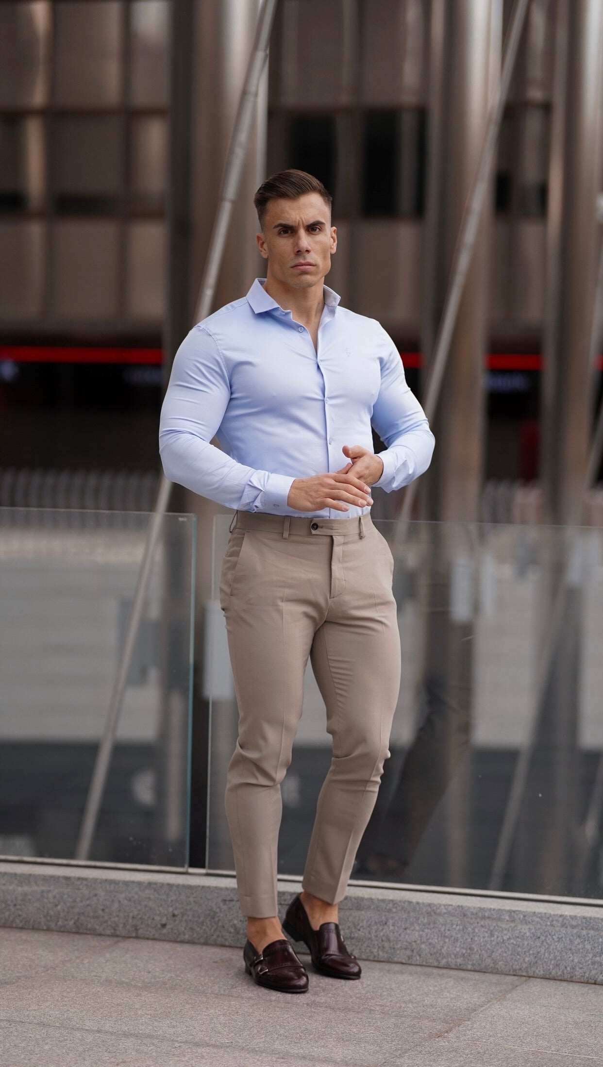 Father Sons Slim Formal Beige Stretch Trousers - FST003