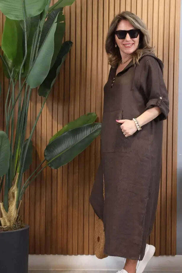 Vestido de linho importado com capuz