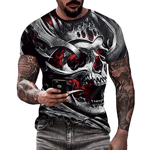 Camiseta masculina de caveira com estampa 3D criativa 3D camiseta de manga curta casual gola redonda novidade moda urbana camiseta